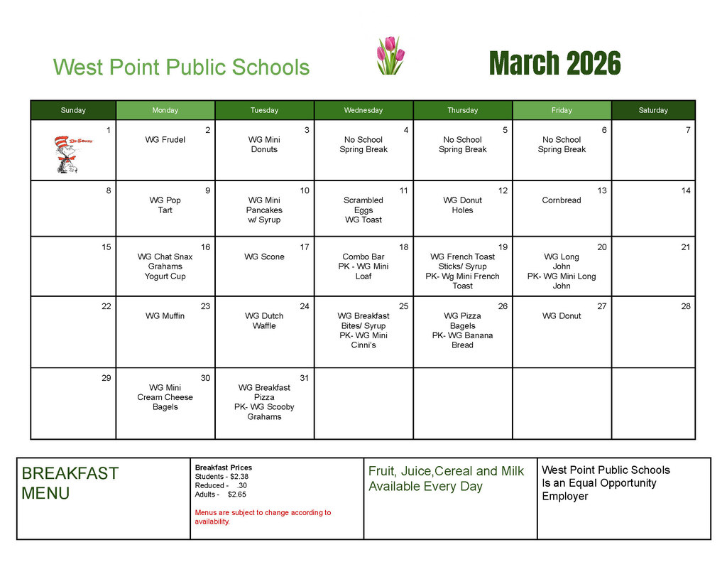 Breakfast & Lunch Menus for the month of March 🍀  Breakfast: https://aptg.co/qFvsF4   Lunch: https://aptg.co/QzFMyX   #cadetpride⚔️
