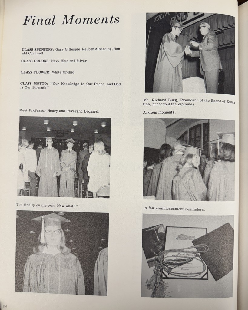 56 Years Ago in Cadet History…  1970: a time of moon landings, peace signs, and a world changing fast.   This yearbook was dedicated to retiring teacher Mr. Reuben Alberding, who gave 21 consecutive years to WPHS, leaving a lasting mark on generations of Cadets.  It also captured the graduation of the Class of 1970 in their final moments as Cadets, standing on the edge of a brand-new decade full of possibility.  As the ’60s faded and the ’70s began, one thing stayed constant: Cadet pride!  #throwbackthursday #cadetpride⚔️