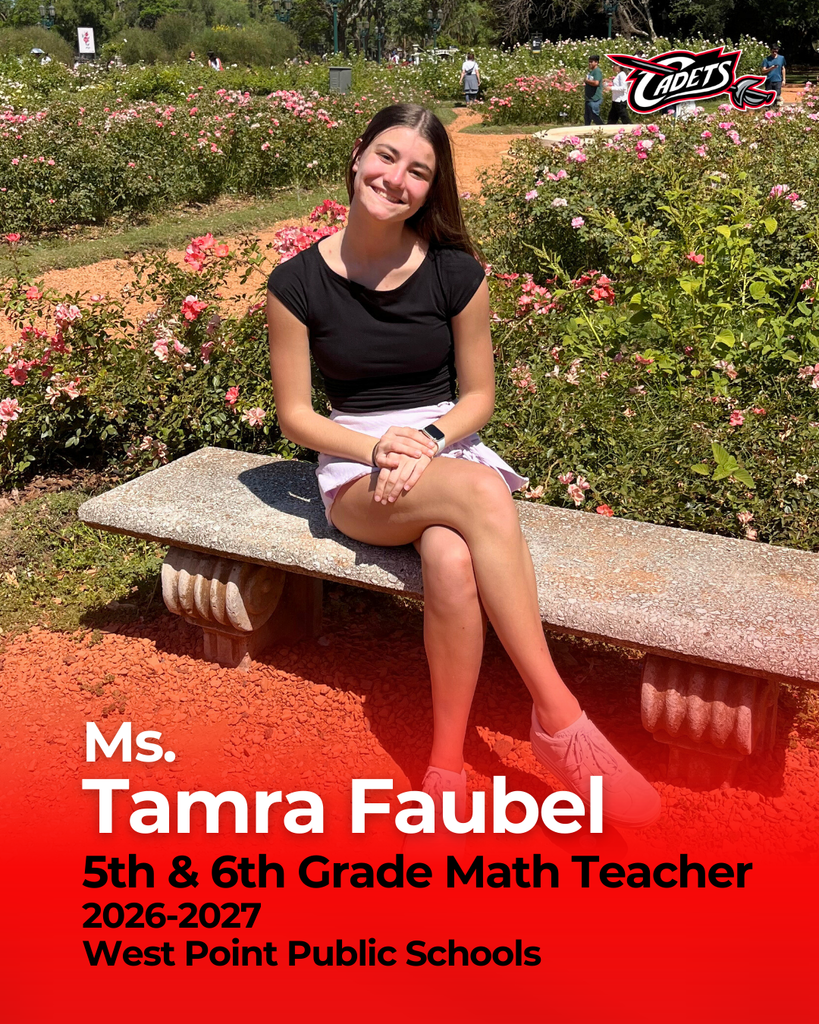 Please help us extend a warm welcome to our new 5th & 6th Grade Math teacher, Tamra Faubel!   Tamra grew up in West Point and attended West Point Elementary and Middle School from 2nd through 8th grade from 2012–2018. She later graduated from Dubuque Senior High School in 2022 and continued her education at the University of Northern Iowa. Ms. Faubel will graduate from UNI in May 2026 with majors in Elementary Education and Middle Level Education, along with a minor in Spanish.   She is excited to return to West Point and is looking forward to having her own classroom and teaching middle school math in the community she once called home.    We are excited to welcome Ms. Faubel back to West Point and look forward to the impact she will make with our students and community!   #cadetpride⚔️