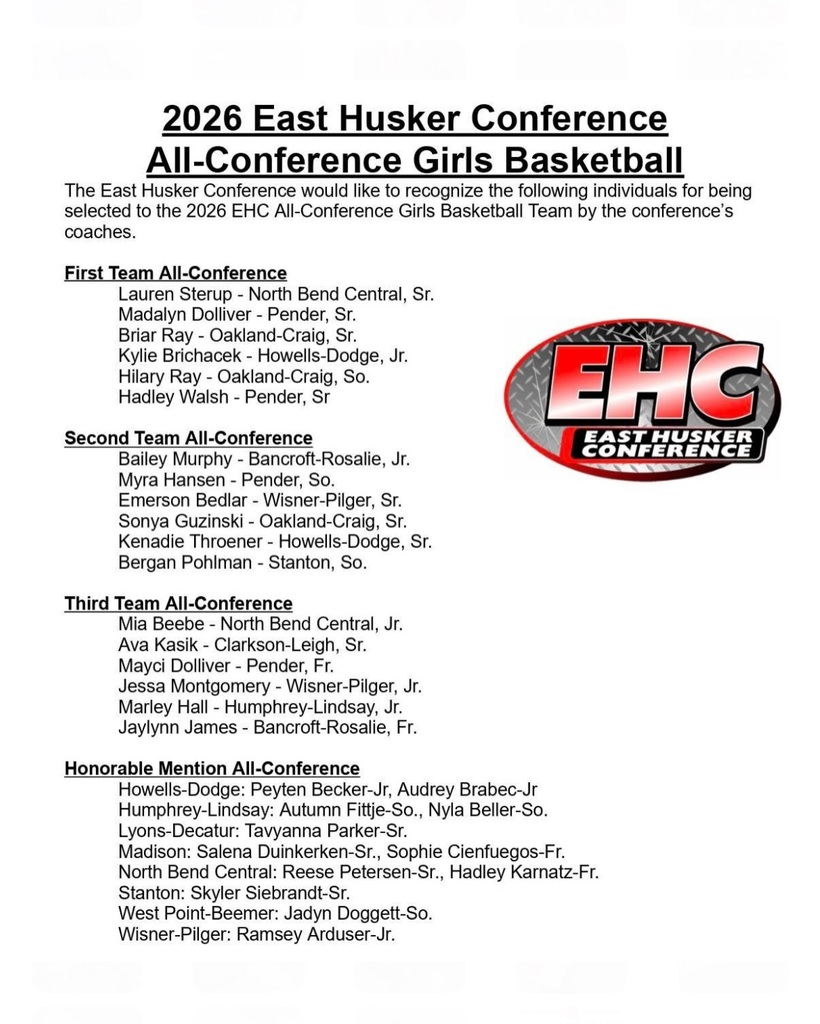 Congratulations to Jadyn Doggett for being voted on to the 2026 East Husker Conference All-Conference Girls Basketball Team!   Jadyn Doggett (Sophomore) - Honorable Mention All-Conference   #cadetpride⚔️