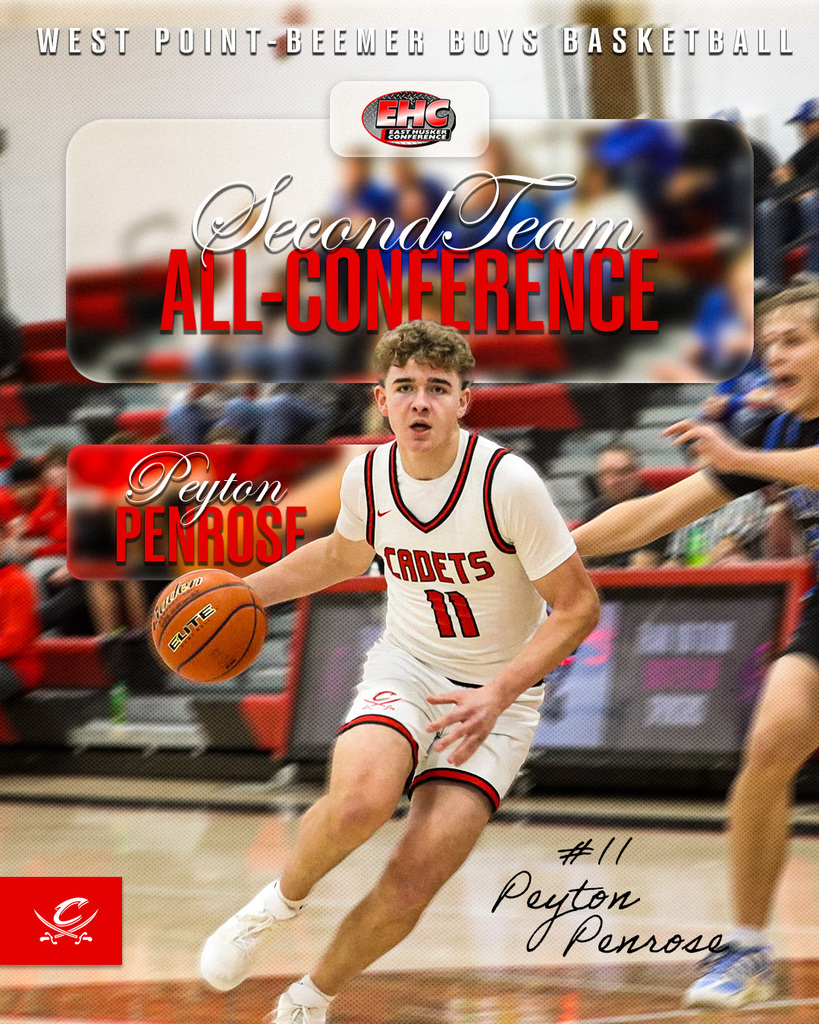 Congratulations to the following Cadets for being voted on to the 2026 East Husker Conference All-Conference Boys Basketball Team!   Hunter Swanson (Senior) - First Team All-Conference Peyton Penrose (Senior) - Second Team All-Conference   #cadetpride⚔️