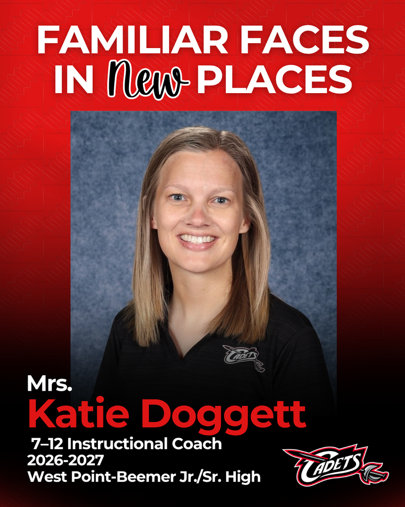 Join us in congratulating Mrs. Katie Doggett in her new role as the 7-12 Instructional Coach at West Point-Beemer!  Mrs. Doggett earned two bachelor’s degrees in Human Service Counseling from Wayne State College, as well as an Elementary Education degree from Buena Vista University. She later continued her education by earning a Master’s in PK-12 Reading from the University of Nebraska–Kearney and a Master’s in PK-12 School Administration from Midland University.  Mrs. Doggett previously taught grades 4-6 at Oakland-Craig and has spent the past six years as a Kindergarten teacher at West Point Elementary, also serving as an adjunct faculty member at Wayne State College.  In her new role, Mrs. Doggett is excited to dig into data to support both teachers and students and help drive continued growth across our school.  We are excited to see her step into this leadership role and look forward to the impact she will continue to make in our district!  Congratulations, Mrs. Doggett!  #cadetpride⚔️
