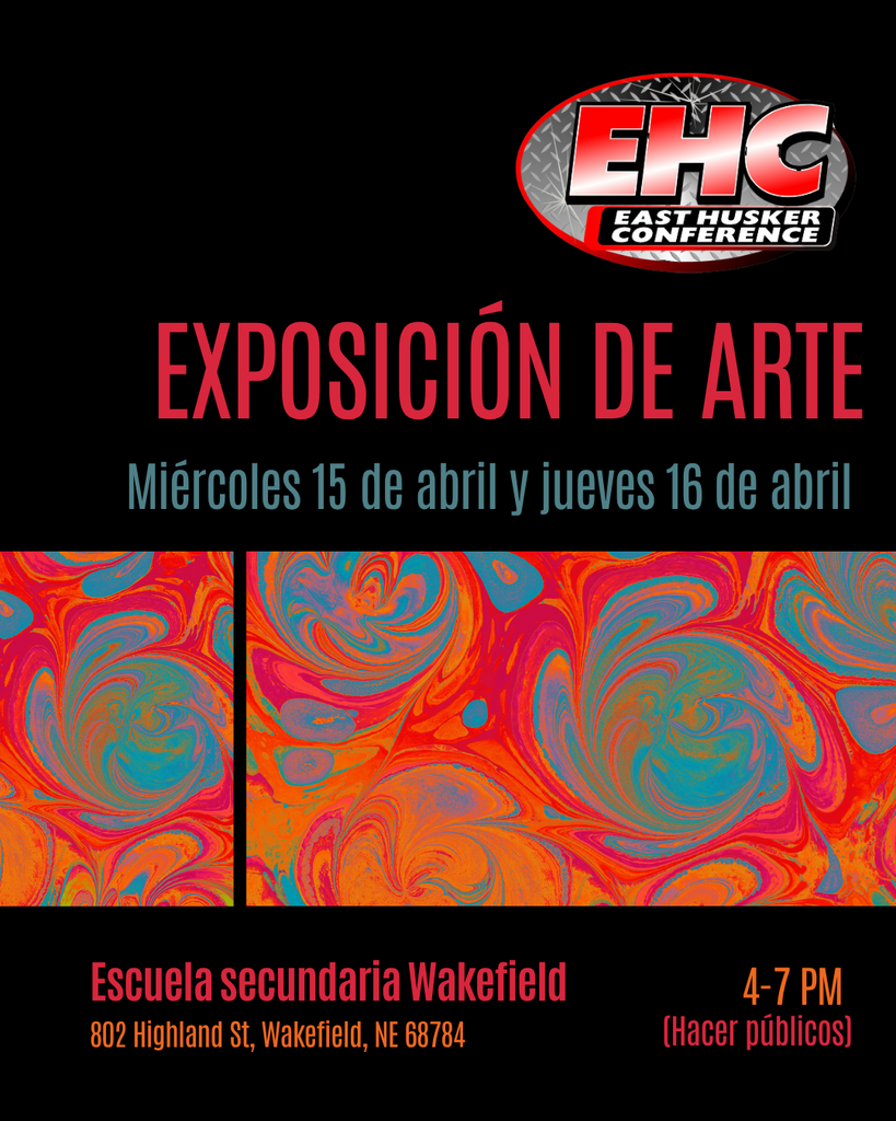 East Husker Conference Art Show 🎨  Come check out incredible student artwork from across the conference at Wakefield High School!  Open to the Public: Wednesday, April 15 | 4:00–7:00 PM Thursday, April 16 | 4:00–7:00 PM  Support our talented Cadets and enjoy an evening of creativity and inspiration!   #cadetpride⚔️