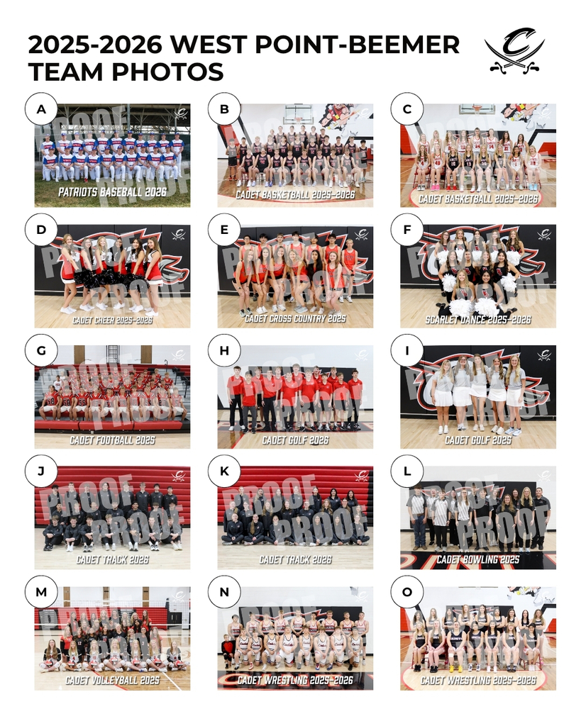 High School Team Photos for the 2025-2026 school year are available to order! 📷  Orders & Payment are due to the High School Office by Monday, April 20th @ 12PM.  Download Fillable PDF Form HERE: https://aptg.co/6zznZv   Order forms can be emailed to skile2@wpcadets.net, or turned in along with payment to the High School Office.  PAYMENT: Cash or check payable to West Point Public Schools (please include student’s name with payment).  A separate junior high order will be placed later this spring.  #cadetpride⚔️