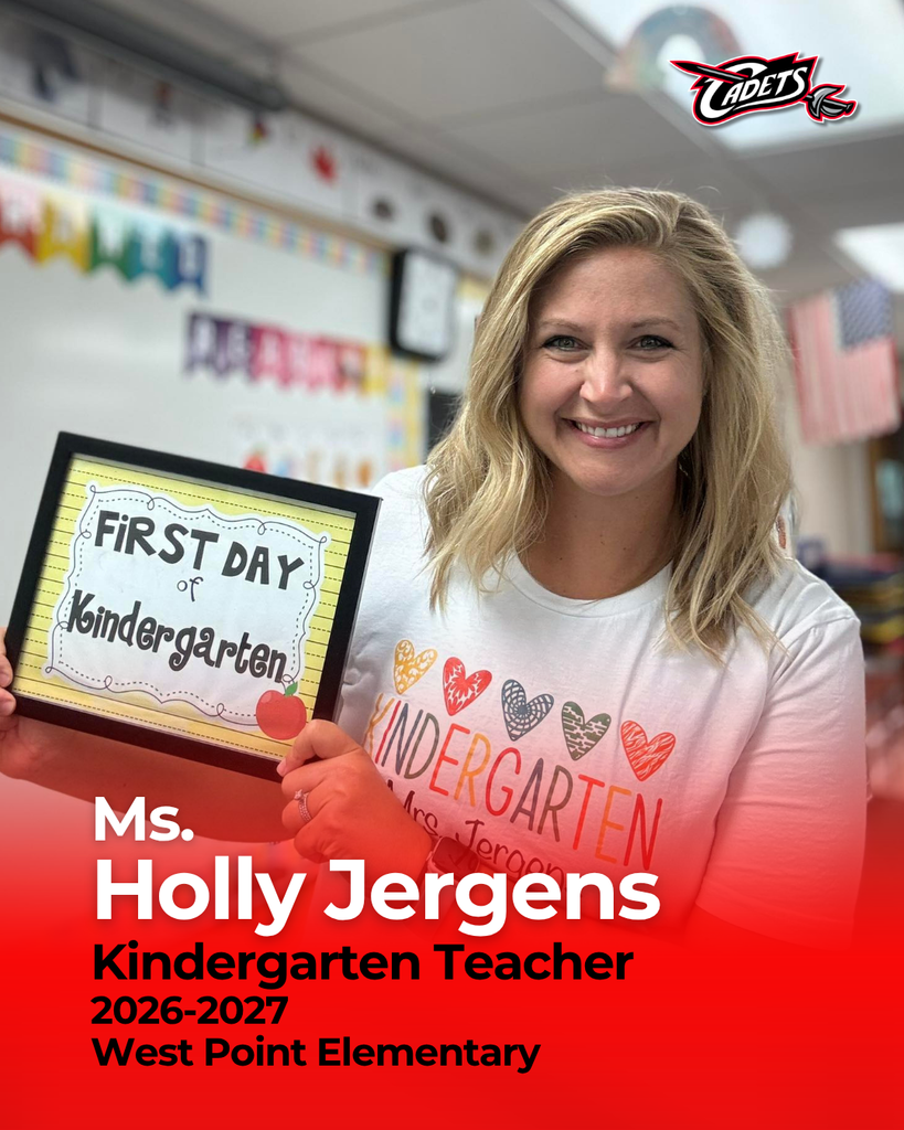 Please help us extend a warm welcome to our new Kindergarten teacher, Holly Jergens!  Holly was born and raised in Pocahontas, Iowa, and graduated from Pocahontas Area Schools in 2009. She went on to attend Buena Vista University, where she earned her degree in Elementary Education with endorsements in Reading and Early Childhood. She later earned her Master’s degree from Buena Vista University in Teacher Leadership, Curriculum, and Instruction.  Ms. Jergens brings 10 years of Kindergarten teaching experience from Nevada, Iowa. In addition to her classroom experience, she has also served as a Teacher Leadership Coach for the past three years and a Middle School Cheerleading Coach for the past four years.  Ms. Jergens is excited to continue teaching Kindergarten and looks forward to watching students grow and develop as learners. She is also eager to build new relationships within the school and community while connecting with students and families.  We are excited to have her join the Cadet family and look forward to the positive impact she will make in our classrooms and community!  #cadetpride⚔️
