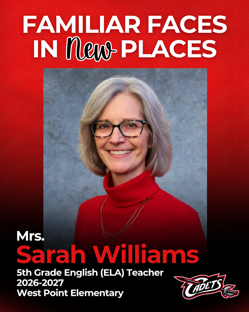 Join us in congratulating Mrs. Sarah Williams in her new role as 5th Grade English Language Arts (ELA) teacher at West Point Elementary!  Mrs. Williams is originally from Cuming County, growing up south of Beemer and graduating from Wisner-Pilger High School. She earned her undergraduate degree from Grinnell College in Iowa and went on to receive her Master’s and Specialist degrees from Wayne State College.  With more than 30 years of experience in public education, Mrs. Williams has served in a variety of roles, including teaching at the elementary, middle school, and high school levels, as well as many years as a principal. At West Point Public Schools, she has contributed as a classroom substitute, long-term substitute, and most recently as Interim Middle School Principal.  Mrs. Williams is grateful to continue being part of the West Point community. She is energized by the opportunity to teach 5th grade ELA, excited to bring the new curriculum to life alongside a strong team of teachers, and eager to help students grow and succeed in their reading and writing skills.  Her experience, leadership, and dedication to education make her an incredible asset to our district, and we are excited to see the impact she will make in the classroom!  Congratulations, Mrs. Williams!  #cadetpride⚔️
