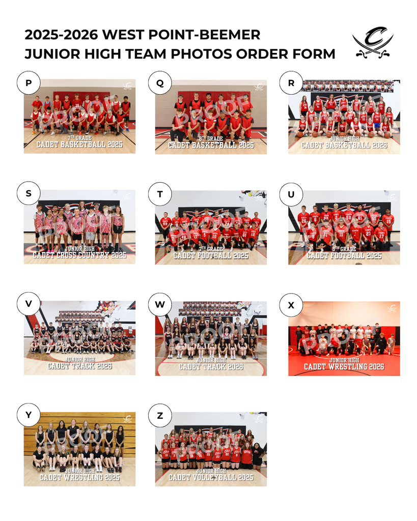 Junior High Team Photos for the 2025-2026 school year are available to order! 📷 Orders & Payment are due to the High School Office by Thursday, May 7th @ 12PM. Download Fillable PDF Form HERE: https://aptg.co/cH0Jhr Order forms can be emailed to skile2@wpcadets.net, or turned in along with payment to the High School Office. PAYMENT: Cash or check payable to West Point Public Schools (please include student’s name with payment) turned into the High School Office. This will be our final order for the 2025-2026 school year! #cadetpride⚔️