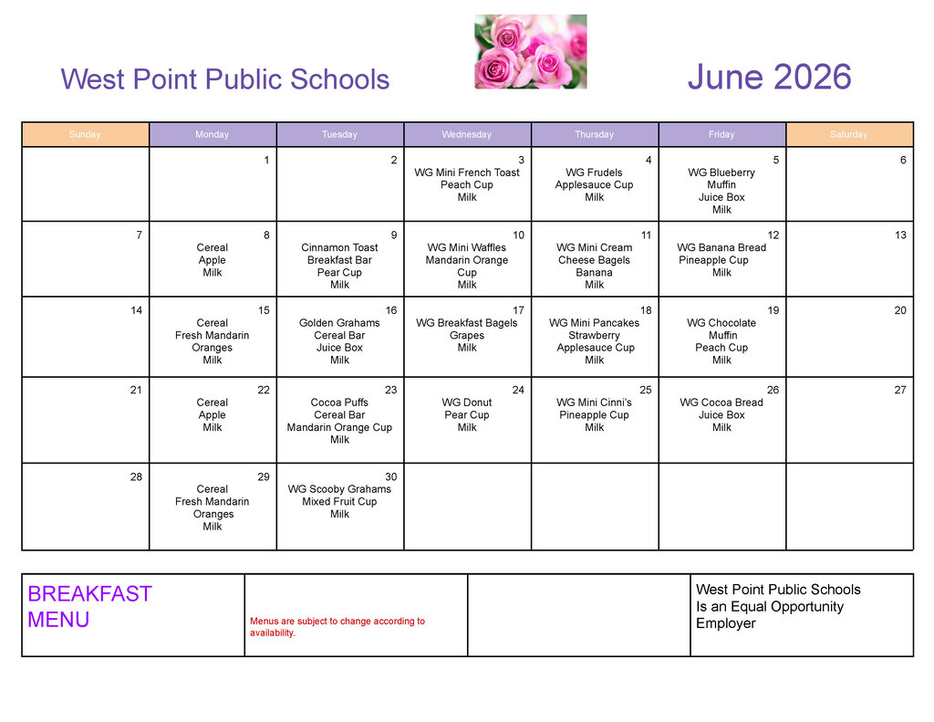 Breakfast & Lunch Menus for the Summer Food Program for the month of June 🌞 #cadetpride⚔️