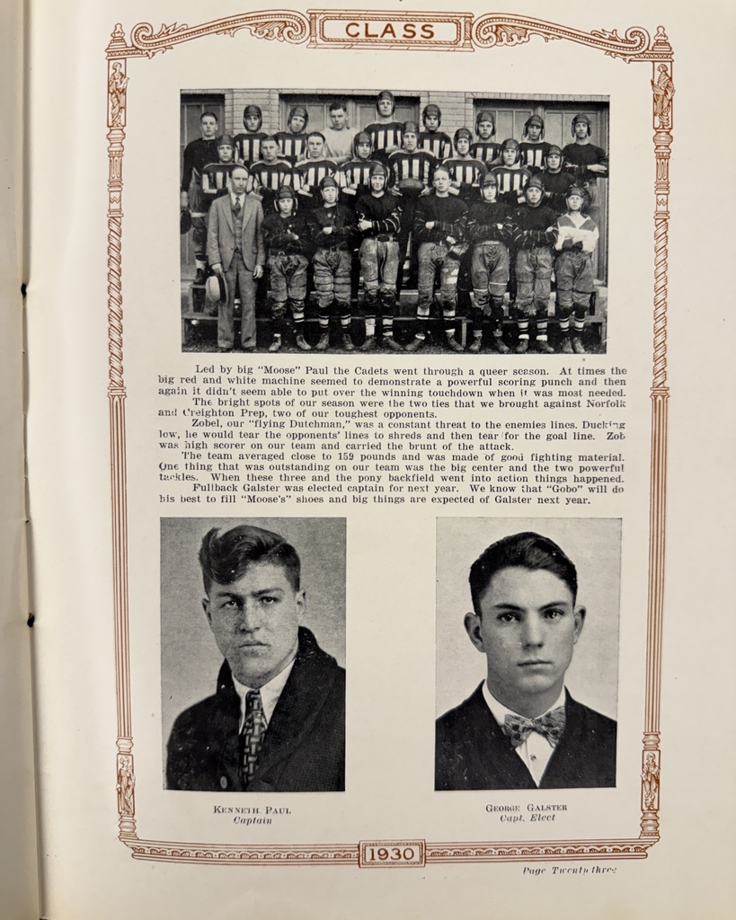 97 years ago in Cadet History...  The 1929–1930 school year: a time when students arrived at school long before television, smartphones, and even sliced bread had become common household staples!  This week's pages highlighted the hardworking Annual Staff, the talented members of the Dramatic Club, and the Cadet Football Team. Back in 1930, students were listening to music on phonographs, gathering around radios to hear the latest news, and if you wanted to take a picture for the yearbook, there was a bulky camera and a lot more patience!  Ninety-seven years later, it's fun to see that while technology has changed, Cadets have always found ways to shine on the stage, on the field, and in the pages of the yearbook.  #throwbackthursday #cadetpride⚔️