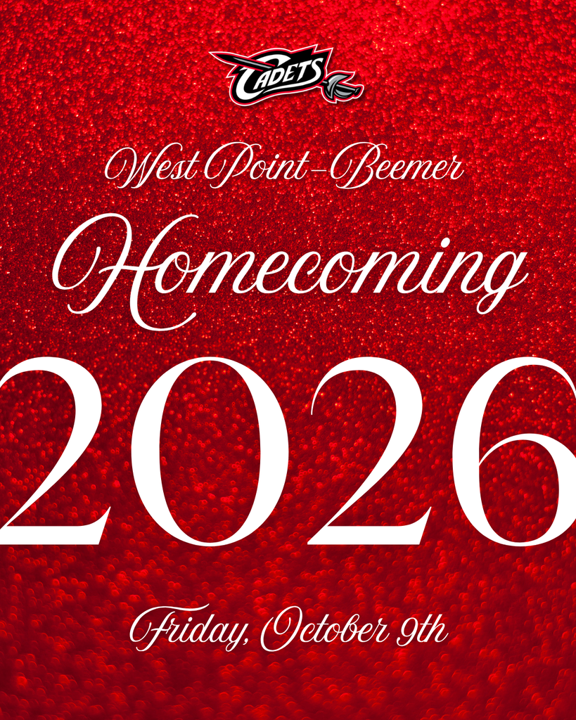 Save the Date! Homecoming 2026 is officially set! 🎉🏈👑   📅 Friday, October 9, 2026 🏈 West Point-Beemer vs. Logan View   We can't wait to see our students, alumni, families, and community come together for another great Homecoming!   #cadetpride⚔️