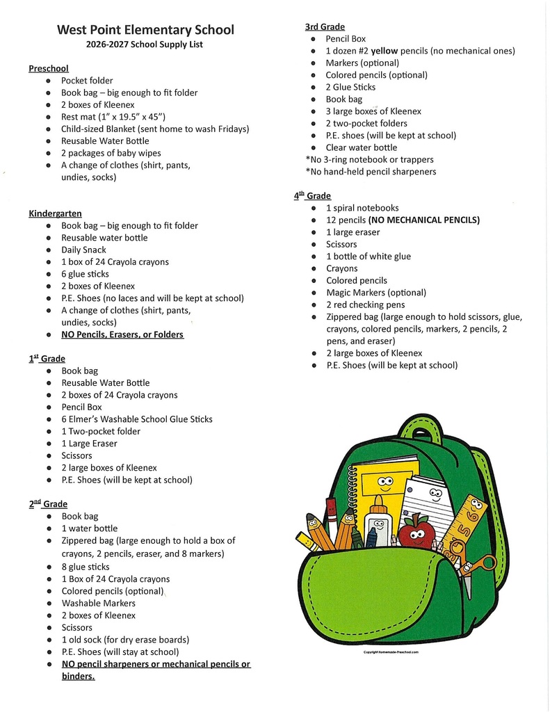 Elementary English School Supply List