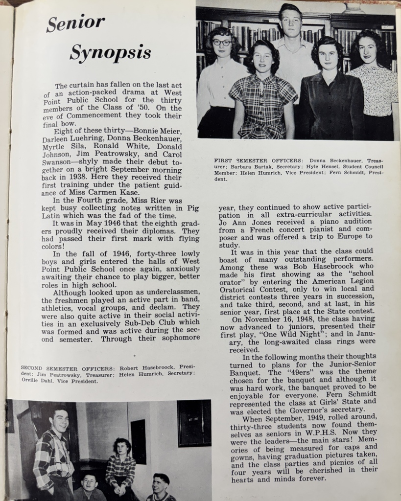 77 years ago in Cadet History... The 1949–1950 school year was filled with music, memories, school spirit, and plenty of fun along the way. Back in 1950, students were listening to artists like Frank Sinatra and Nat King Cole, gathering around the family radio in the evenings, and heading to the movie theater for just a few cents. Television was still a novelty, and if you wanted the latest school news, you relied on the student reporters—not a social media feed! This week, we look back at the Class of 1950 Senior Synopsis, the talented Twirlers & Trumpet Trios, the hardworking student journalists who helped publish school news, and a collection of memorable moments in "School Daze of Fun and Frolic." Looking through these pages reminds us that every generation has its own special memories, traditions, and stories worth preserving! #throwbackthursday #cadetpride⚔️