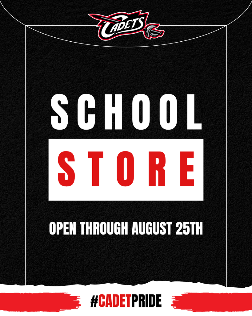 Gear up for another year of Cadet activities! ❤️🤍🖤⚔️ The Cadet Apparel Store has been EXTENDED through August 25! Grab your Cadet gear HERE: https://cadets2026.itemorder.com/shop/sale/ Activity Passes are also available for purchase in the High School Office! 🎟️ Adult Pass - $75 Senior Pass - $45 #CadetPride⚔️
