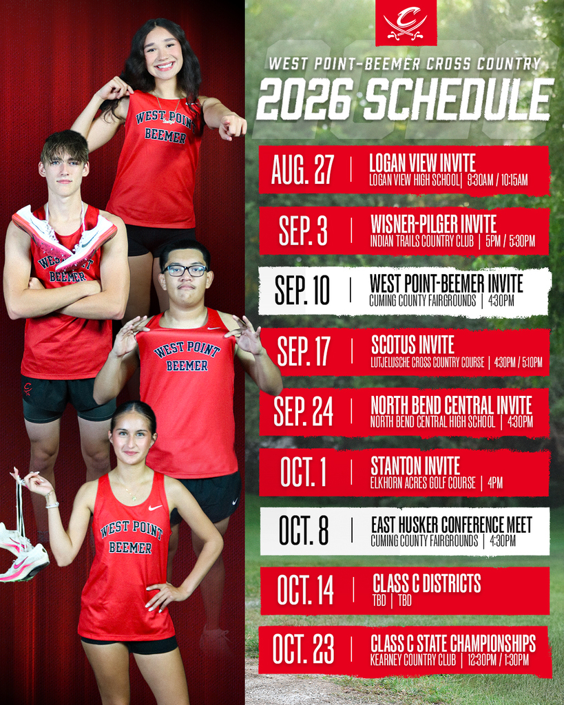 Our fall sports teams are ready to compete, and we want YOU to support our Cadets all season long! ⚔️ Cadet athletic fans can follow each of our fall sports teams for updates, information, and results! Volleyball: West Point-Beemer Volleyball Girls Golf Football: West Point-Beemer Cadets Football Cross Country: West Point-Beemer Cross Country Cheer & Dance: West Point Beemer Dance & Cheer #CadetPride⚔️