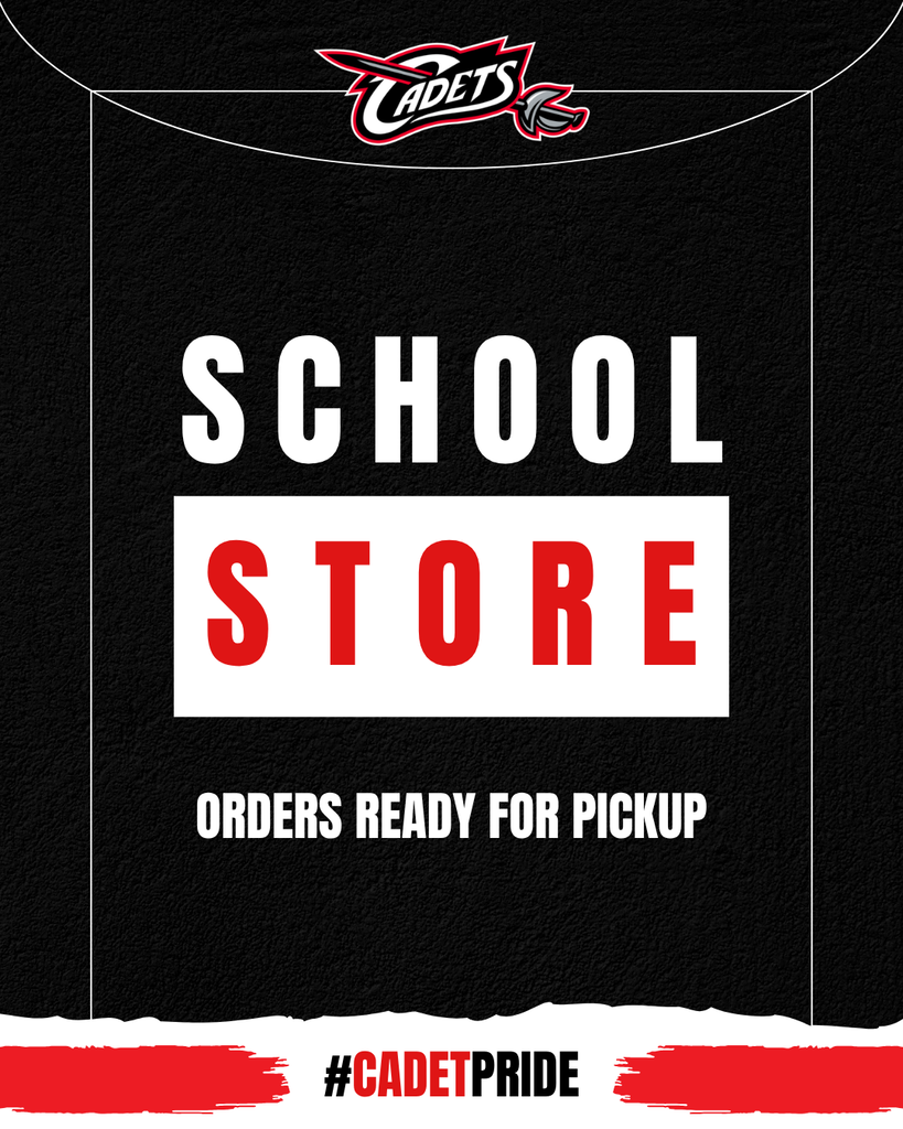 Cadet gear is HERE! ❤️🤍🖤 Orders from our recent Cadet Online Apparel Store have arrived and are ready to be picked up! If you placed an order, stop by the High School Office to grab your items. Thanks for showing your #CadetPride⚔️
