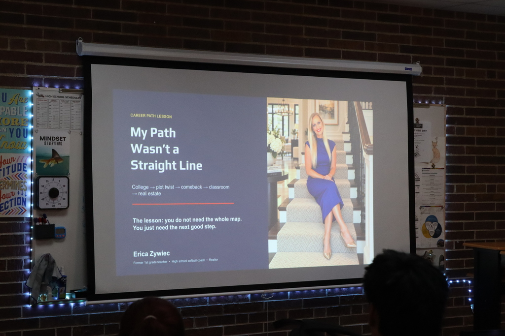 Today our JAG classes welcomed Erica Zywiec, a Realtor with eXp Realty in Columbus, to share her career journey with our students!  Erica talked about her path from high school to becoming a real estate agent and reminded students that where you end up may look completely different from what you originally pictured, and that’s okay!  She shared how the different jobs, experiences, and skills she picked up along the way have all played a role in the work she does today. A great reminder that every experience can teach you something and help prepare you for what comes next!  Thank you, Erica, for spending time with our students and sharing your story!  #CadetPride ⚔️