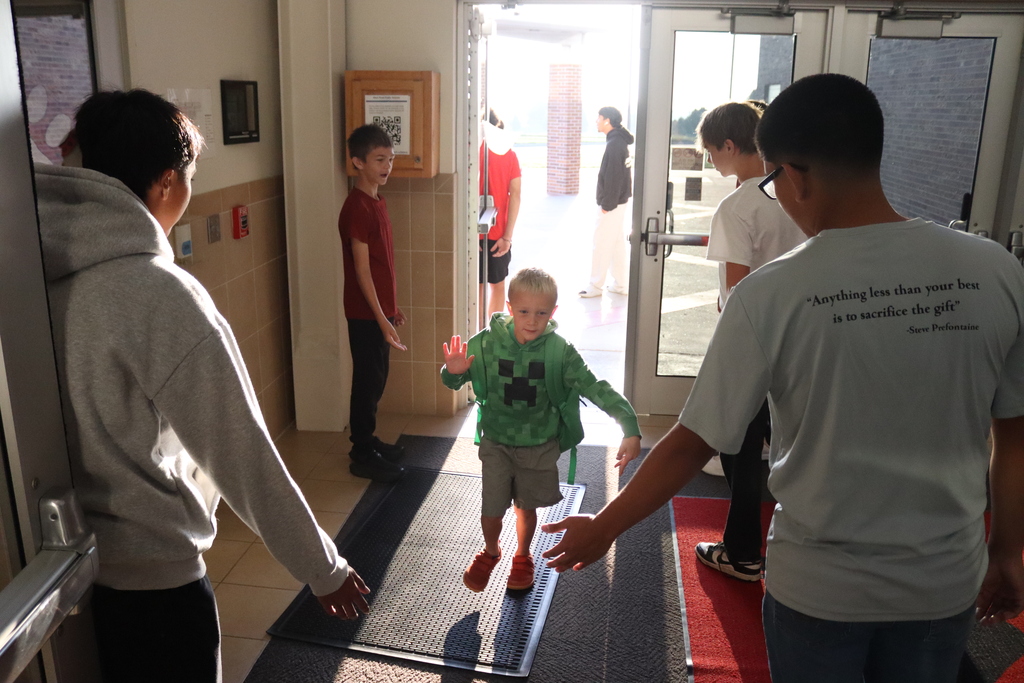 Happy High-Five Friday! ✋  Our West Point-Beemer Cross Country team welcomed the elementary students this morning with high fives, smiles, and tons of energy!  Have a great weekend, Cadets! ❤️🤍🖤  #CadetPride⚔️