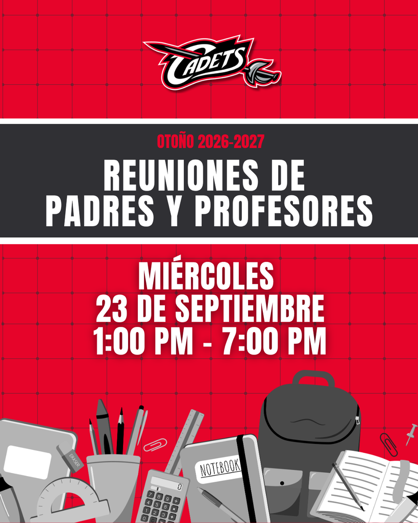 Join us on Wednesday, September 23 for Fall Parent-Teacher Conferences! Stop by anytime between 1:00 PM – 7:00 PM to connect with teachers, ask questions, and hear about your student’s progress so far this year. 📌 REMINDER: There will be NO SCHOOL for students on Wednesday, September 23. We look forward to seeing you there! #CadetPride⚔️