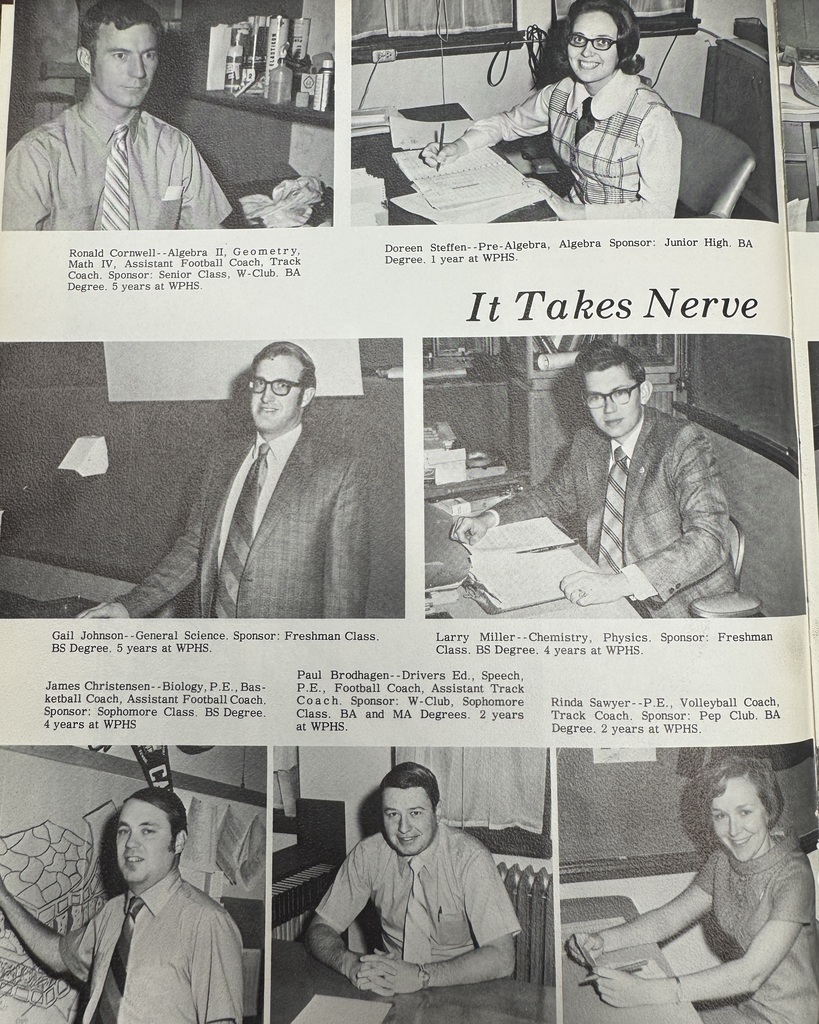 56 years ago in Cadet History…  In 1970–1971, our Cadets gave us plenty to look back on!  This week’s featured pages include “It Takes Nerve To Be A Teacher,” giving us a glimpse of the educators who kept WPHS running, and a look at the Basketball Team, who chalked up an outstanding 16–6 record!  Meanwhile, bell-bottoms were in style, The Brady Bunch was on TV, and everyone was listening to The Jackson 5, The Beatles, and Simon & Garfunkel!  #ThrowbackThursday #CadetPride⚔️
