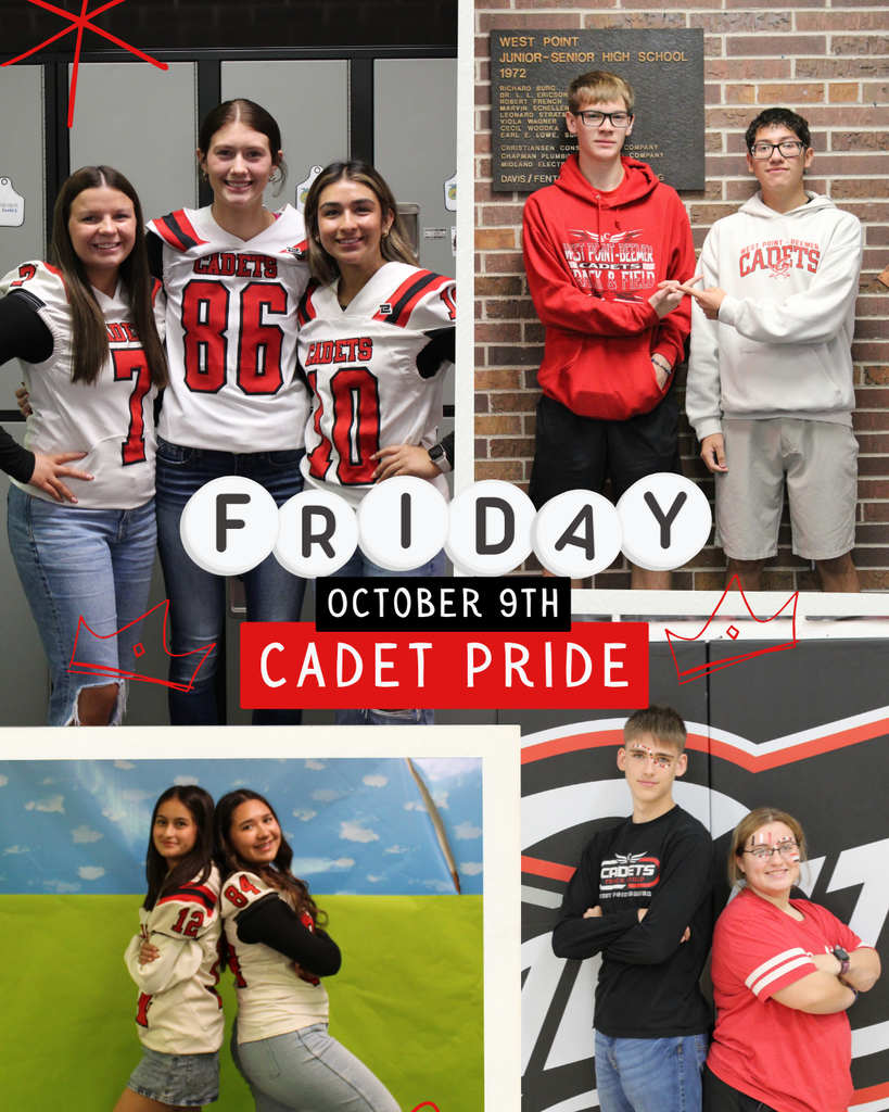 Homecoming Week Dress-Up Days! ❤️🤍🖤 Get those outfits ready, Cadets! Homecoming Week is October 5–9, and we’ve got some fun dress-up days planned! 📅 Monday: NO SCHOOL — Enjoy your day off! 🤠 Tuesday: Country vs. Country Club Cowboy boots, flannels, denim, cowboy hats OR polos, khakis, golf skirts, visors, and sweaters tied around your shoulders! 🩹 Wednesday: Fake an Injury Break out the (pretend!) bandages, slings, wraps, and crutches for an injury-inspired look! 🪩 Thursday: Decades Pick your favorite era! Think ’70s bell-bottoms, ’80s neon and big hair, ’90s grunge, or 2000s throwback fashion! 🔴 Friday: CADET PRIDE! Go ALL OUT in red, white, and black! Cadet jerseys, school apparel, face paint, and anything that shows your Cadet spirit! We can’t wait to see your Homecoming spirit! #CadetPride⚔️