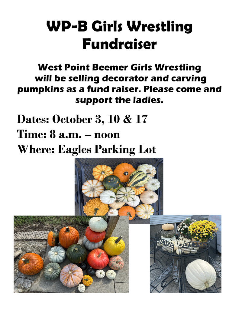 Support the West Point-Beemer Girls Wrestling team during their fundraisers in October! #CadetPride⚔️