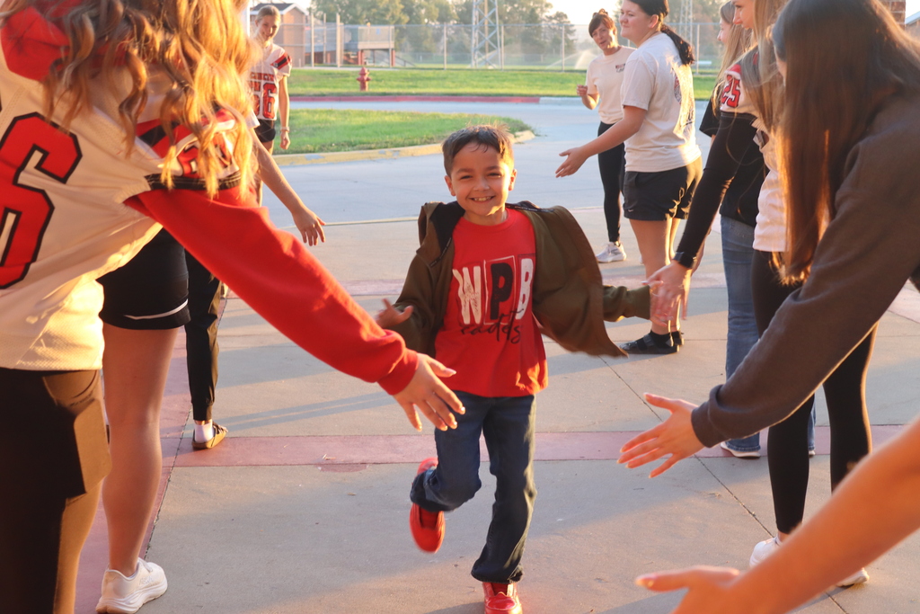 Happy High-Five Friday! ✋  High-Five Friday, Homecoming Edition! Our Cadet Volleyball team was all smiles as they welcomed our elementary students with high-fives this morning. What a great way to kick off our Cadet Spirit day for Homecoming!   #CadetPride⚔️
