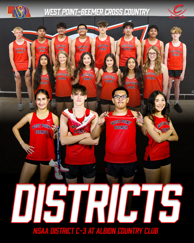 It’s Districts Day! 🏃‍♂️🏃‍♀️  Good luck to our West Point-Beemer Cross Country team as they begin district competition today in the NSAA District C-3 at Albion Country Club!  #CadetPride⚔️