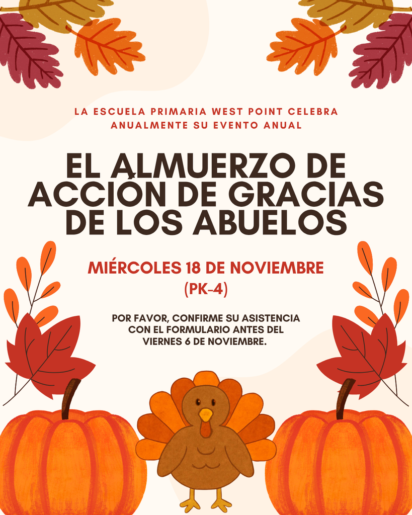 One of our favorite traditions is coming up – our annual Grandparents Thanksgiving Lunch! 🦃🍂   Parents and guardians of PK-4 students: your student should be bringing home an RSVP letter either today or Monday with information about the lunch.  *Our 5th and 6th Grade students will have their own Grandparents Lunch in December!   Extra copies of the RSVP letter are posted here and will also be available in the Elementary Office if needed.   RSVP forms and payment are due Friday, November 6!   Contact the Elementary Office at 402-372-5507 or email Ana Garcia at agarcia@wpcadets.net with any questions.   We can't wait to welcome our Cadet grandparents for a special meal and some quality time with their grandchildren! ❤️   #CadetPride⚔️