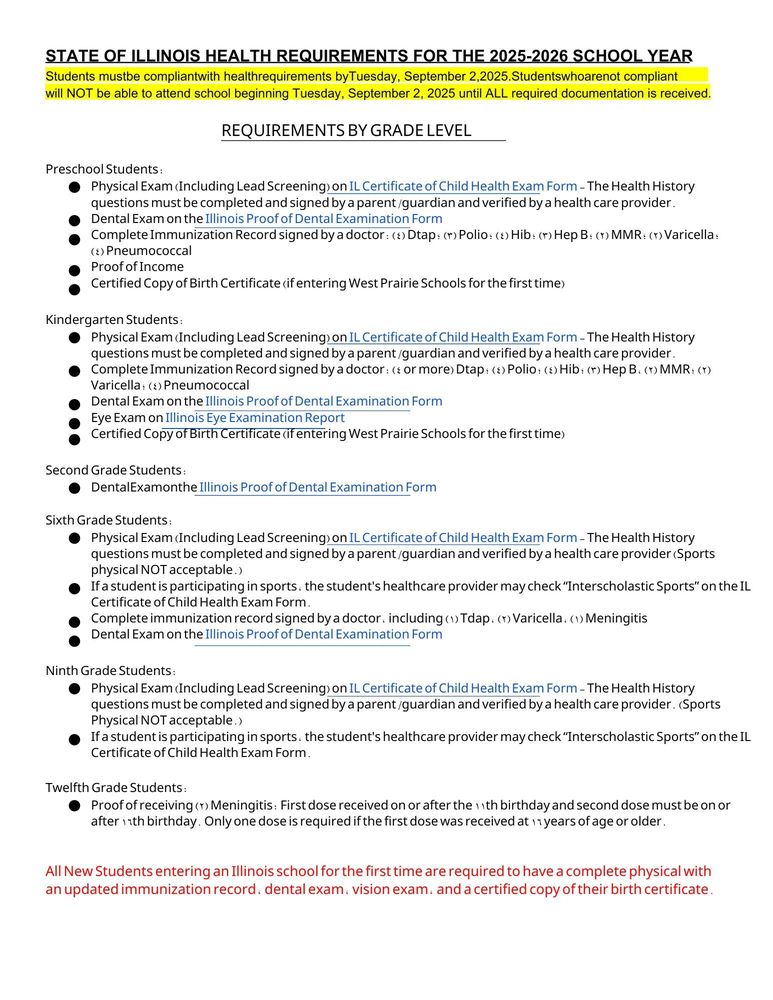 2025-2026 Health Requirements