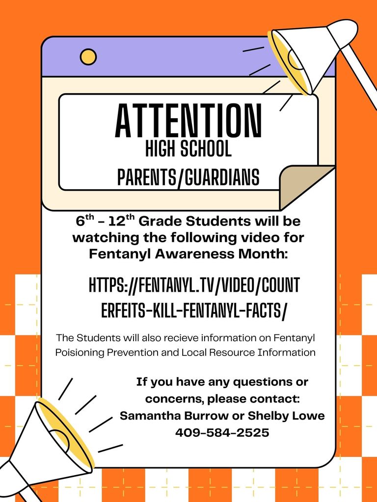 6th- 12th Grade Students will be watching the following video for Fentanyl Awareness Month: