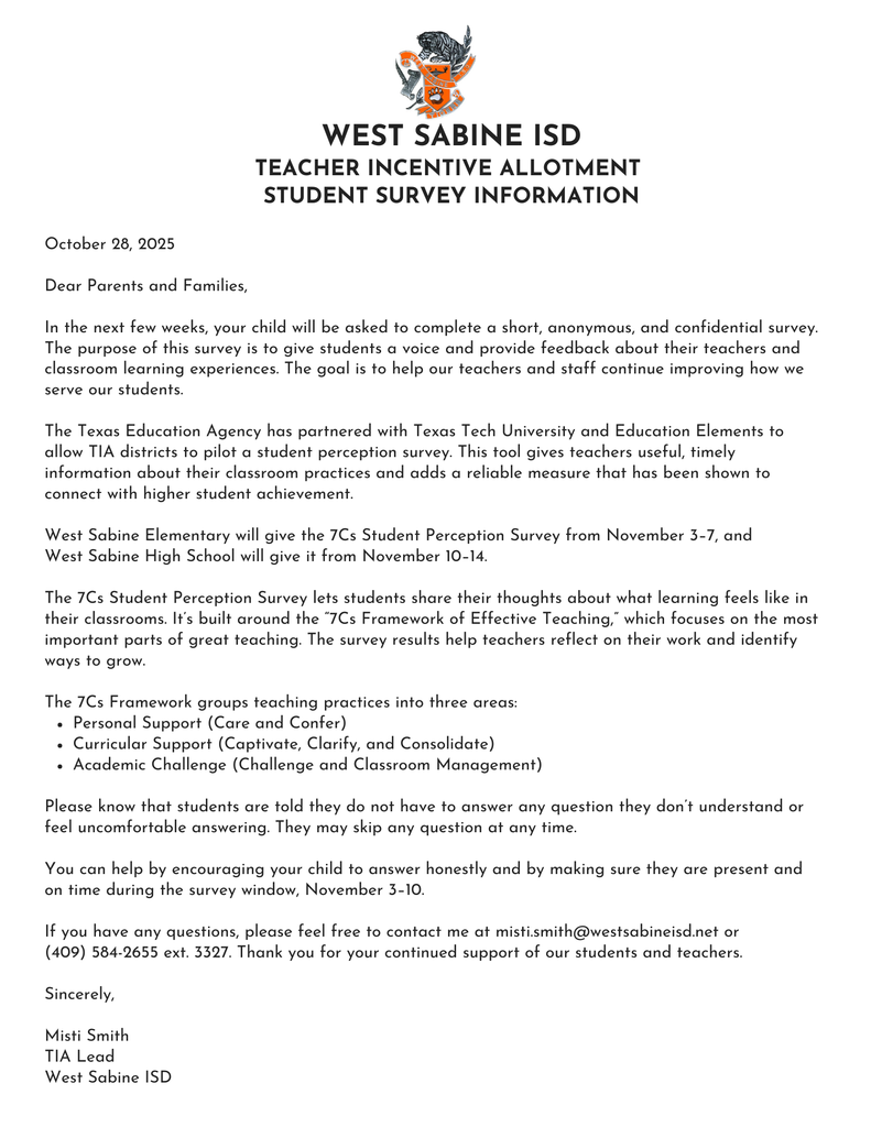 2025 TIA Student Survey Letter