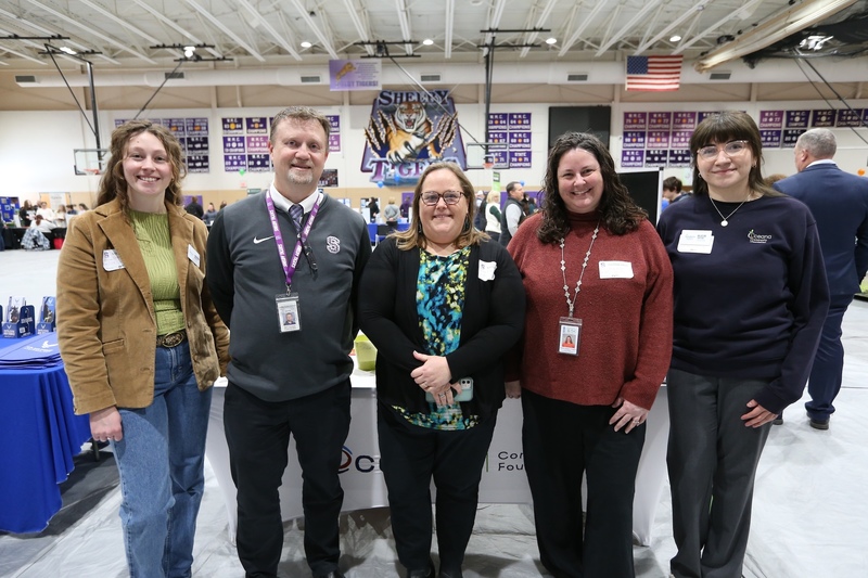 (L-R) Oceana Community Foundation Program Officer Hannah Naples, Shelby Supt. Mark Olmstead, Alyssa Merten, Shelby Hughes from the Summit Tech Center, and Alicia Ortega also with the Oceana Community Foundation