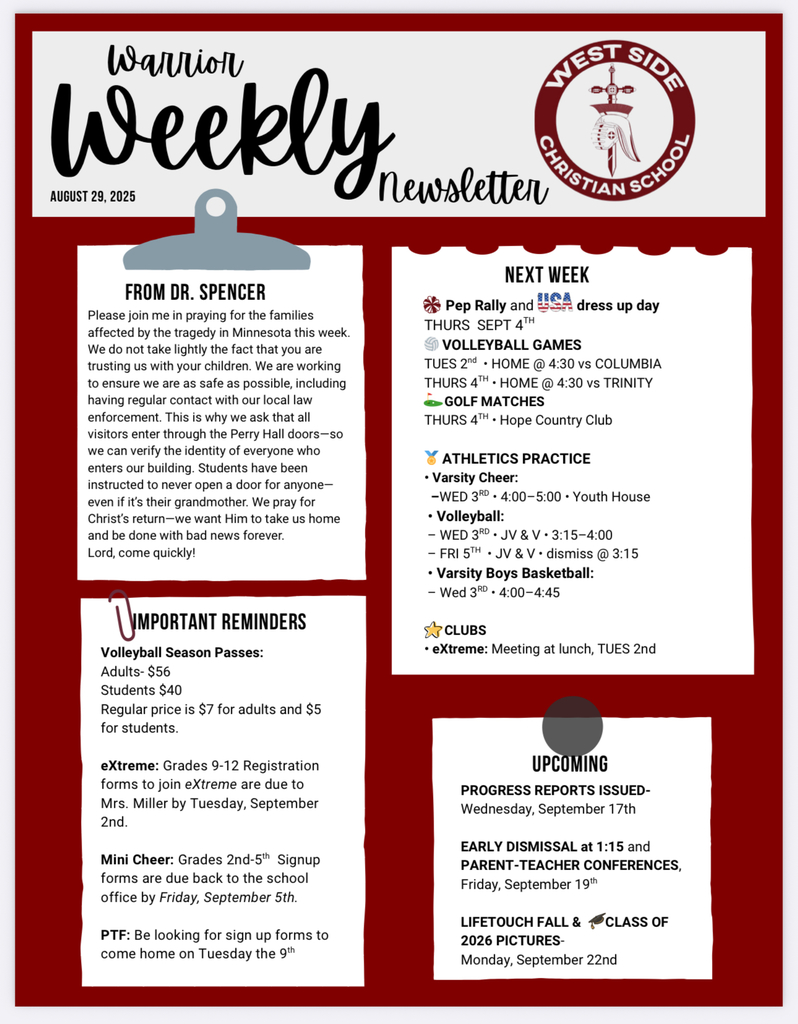 Warrior Weekly Newsletter: important dates and reminders