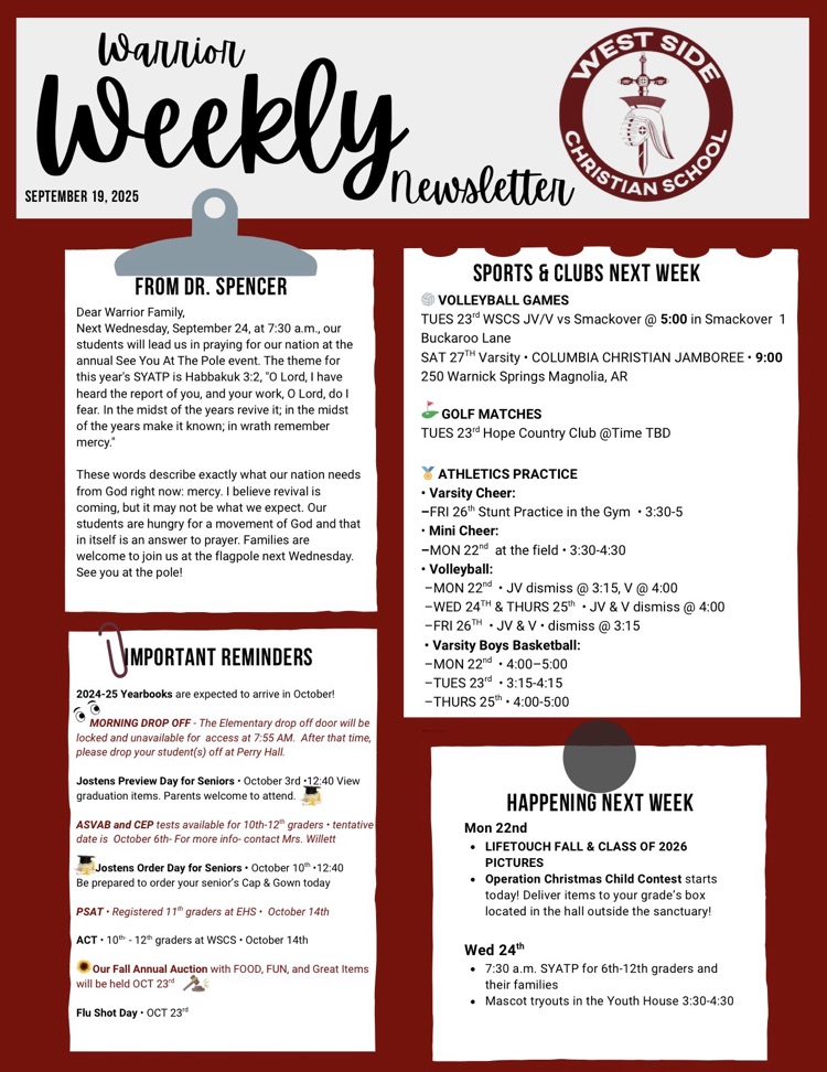 This week’s Warrior Weekly Newsletter
