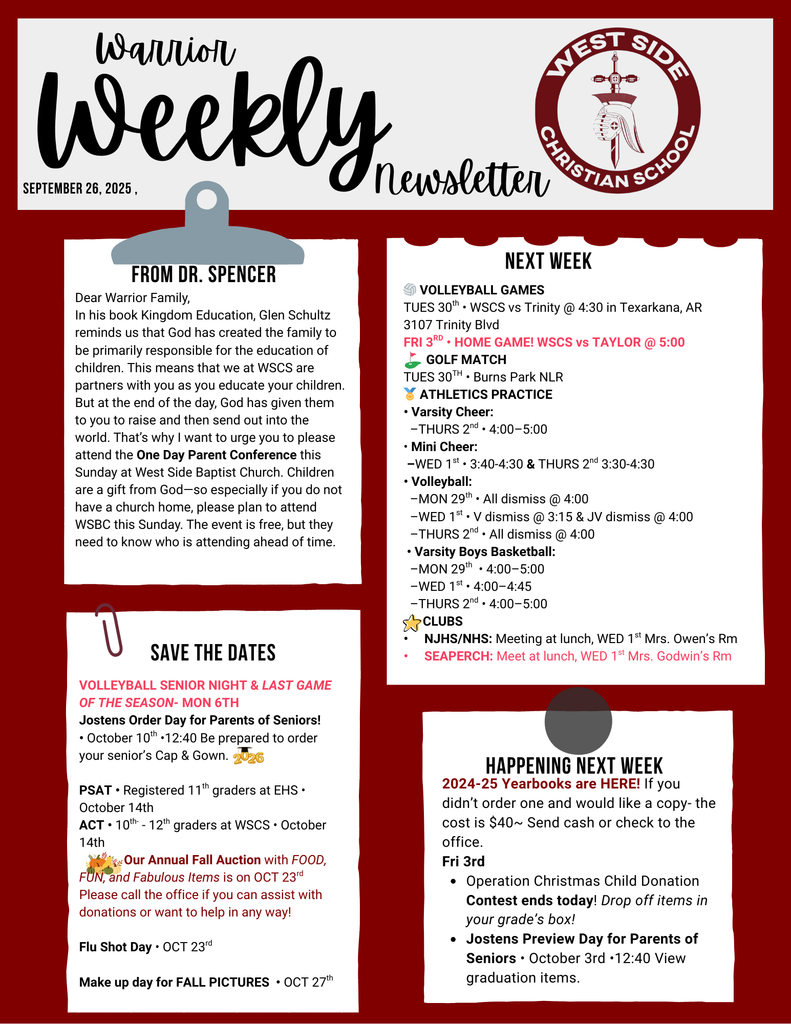 Warrior Weekly Newsletter 9/26/2025