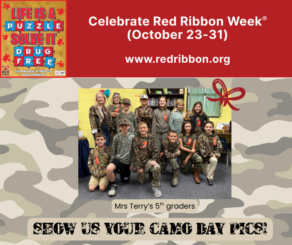 Mrs. Terry's 5th graders shows off their Camo for Red Ribbon week
