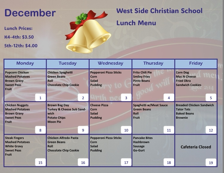 December lunch menu