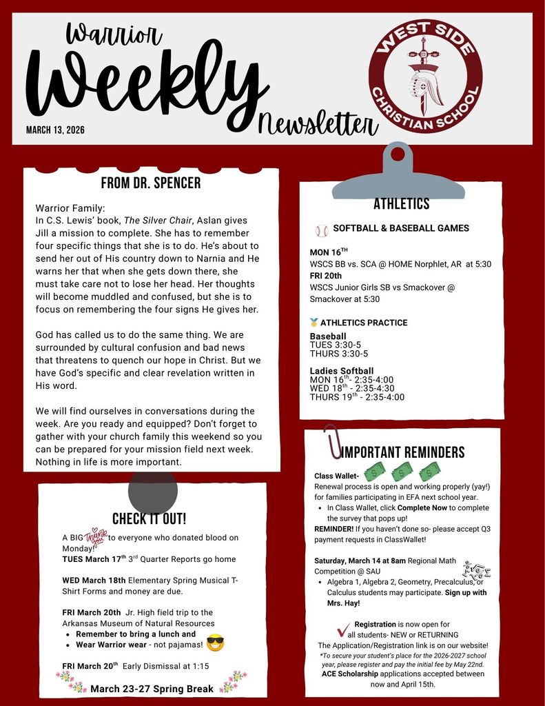 Announcements for the week