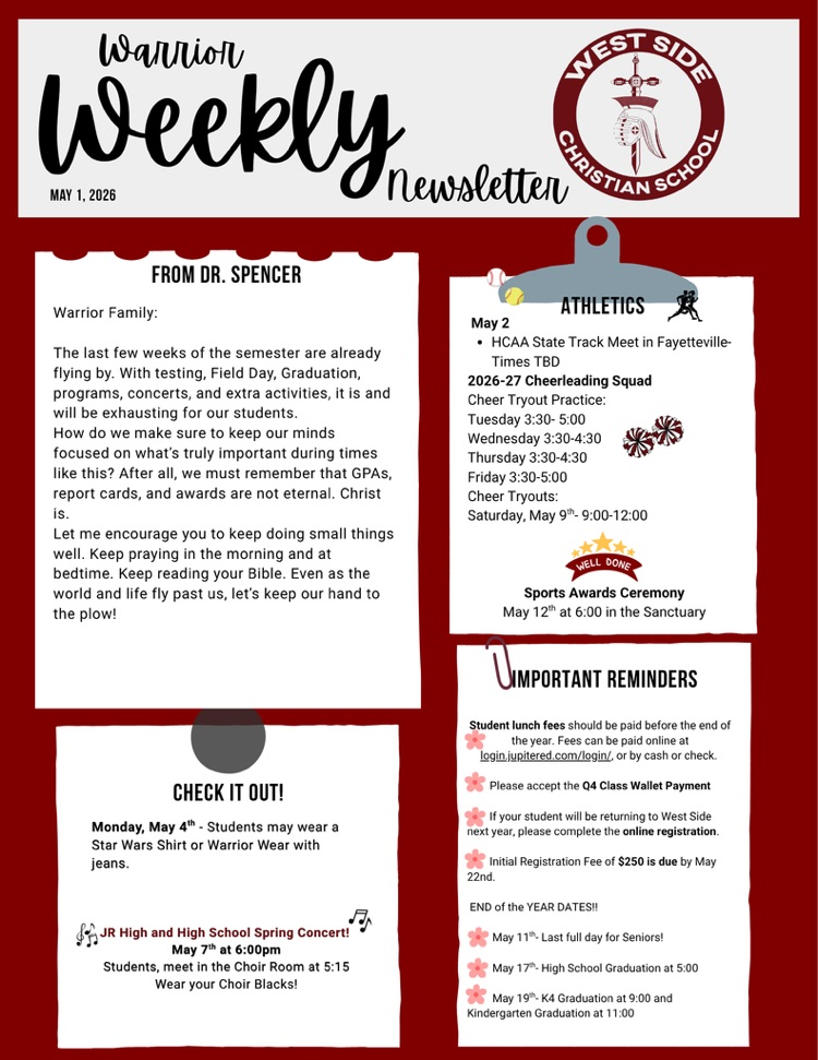 WARRIOR WEEKLY NEWSLETTER