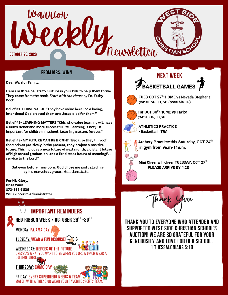 Weekly Newsletter for West Side Christian School