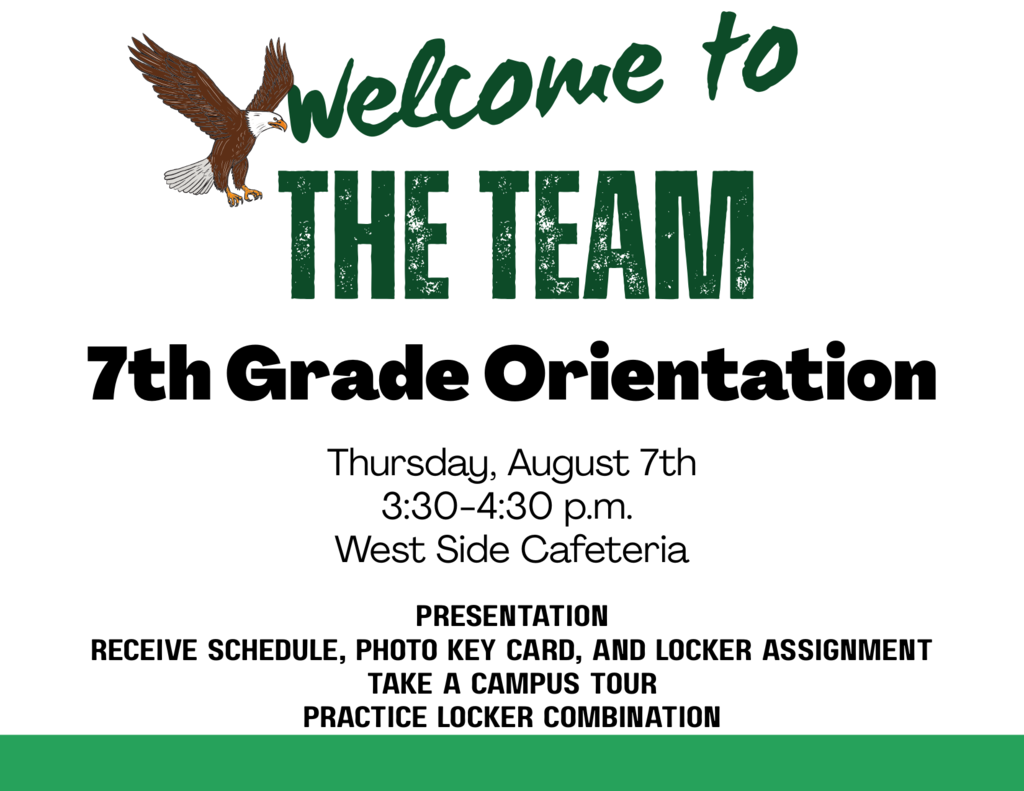 7th Grade Orientation @ 3:30 pm Thu 8/7