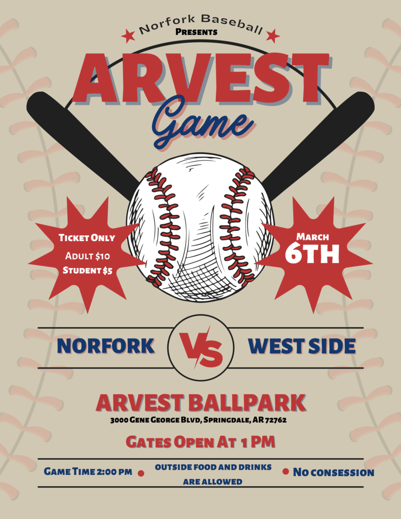 Arvest Park Fri 3/2 baseball game starts at 2 pm