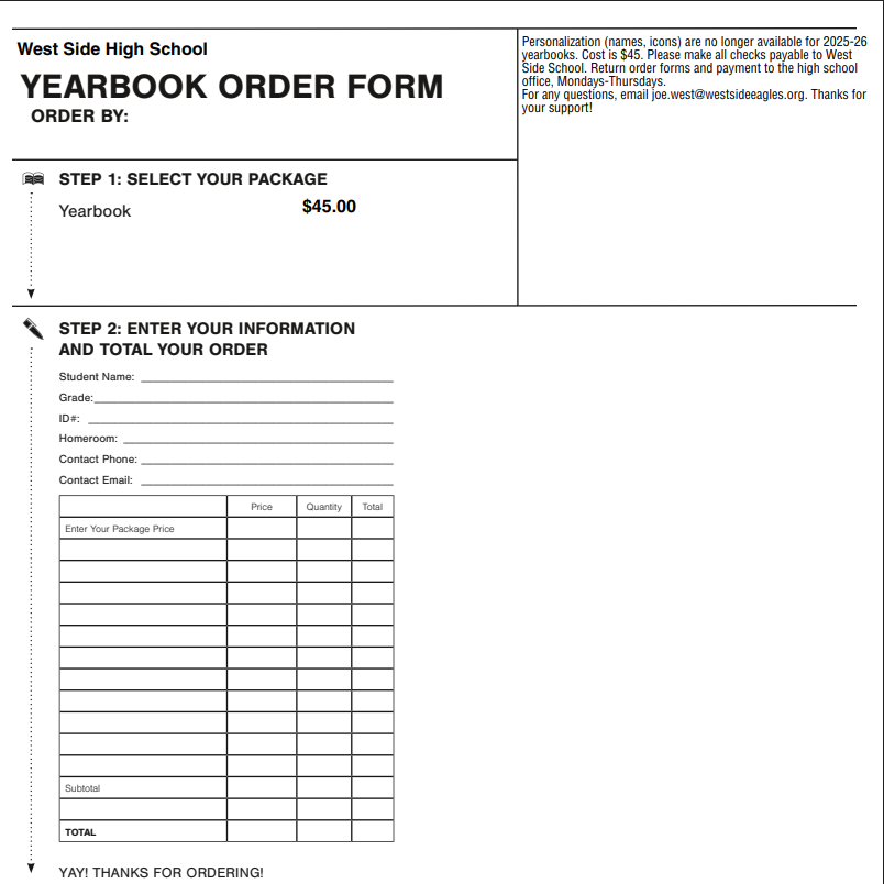 Yearbook order form - Summer 2026
