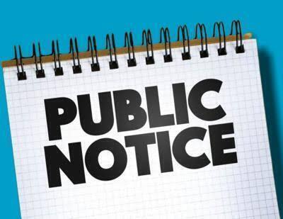 a blue background with at notebook at the center. On the notebook is the text "public notice"