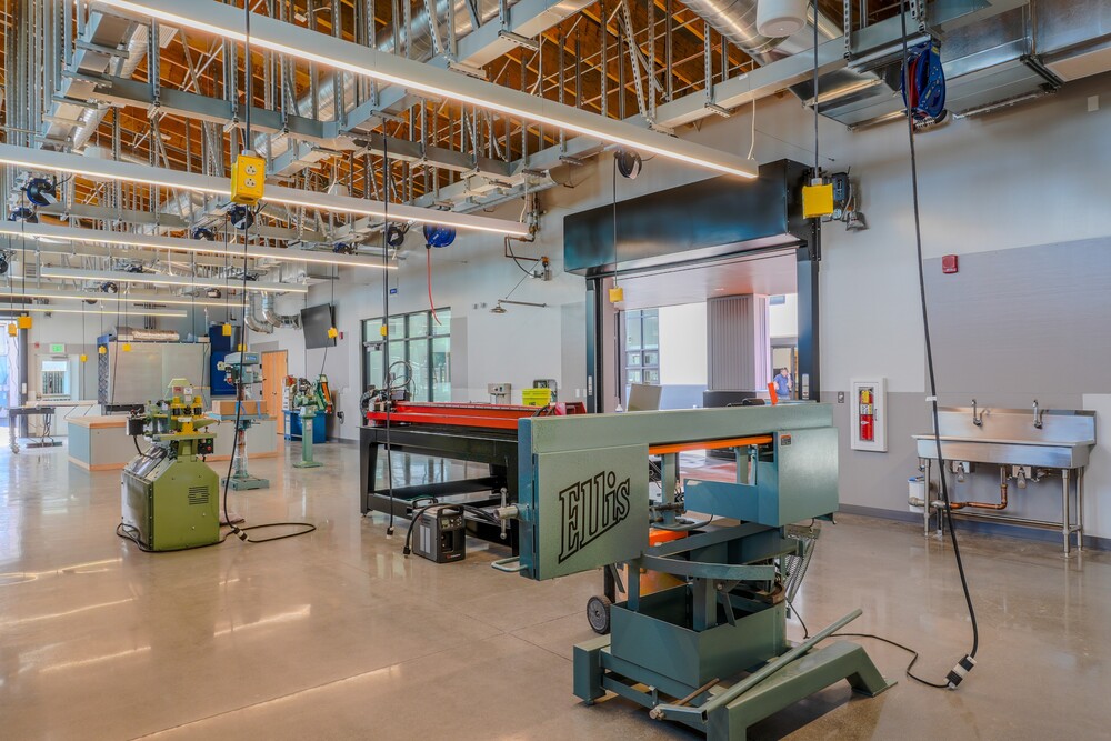 Interior shot of the fabrication studio. Tools are in the foreground