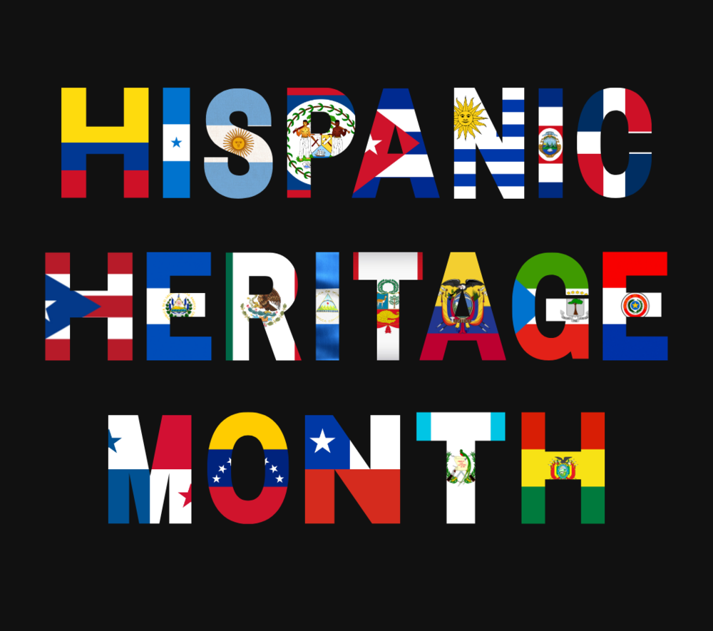 "Hispanic Heritage Month" designed with the flags of Latin America