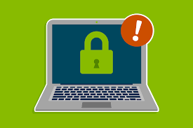 Laptop with Lock and Exclamation 