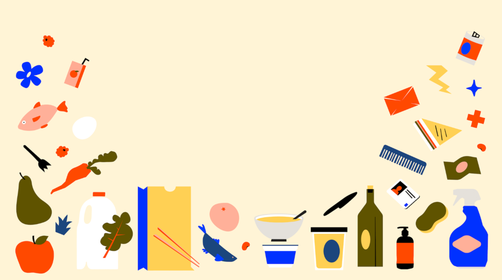 cream background with illustrations of different food products
