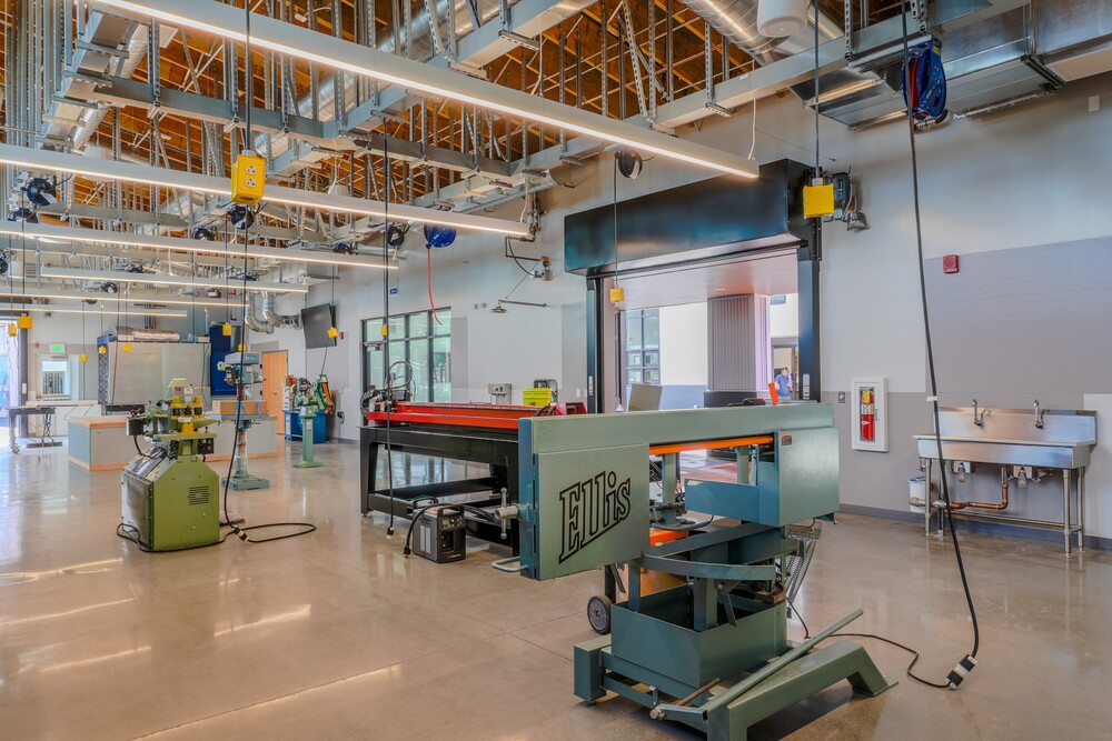 Interior shot of the fabrication studio. Tools are in the foreground