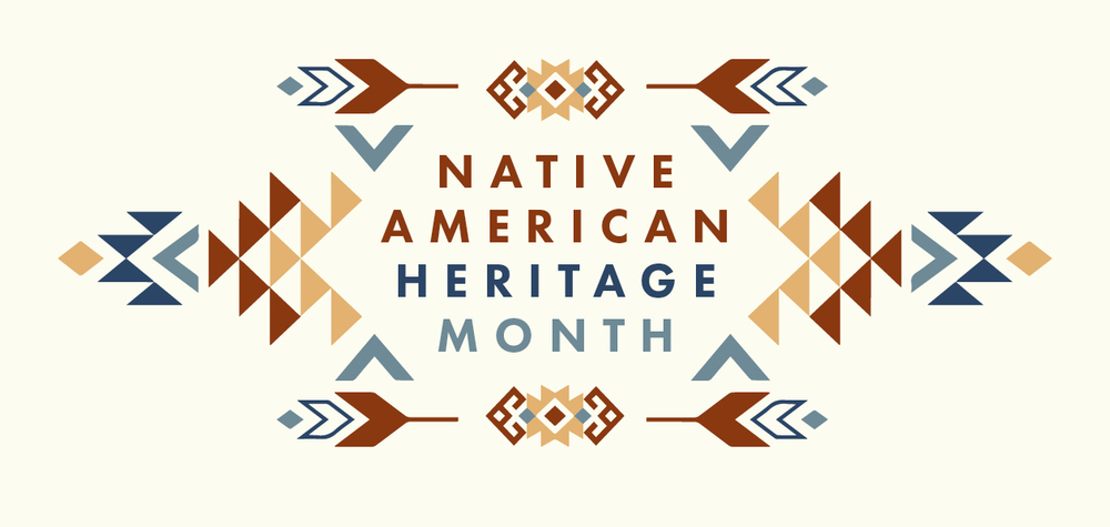 beige background with Native American iconography and the words "native american heritage month"